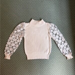 French Connection Sweater with Floral Sheer Sleeves